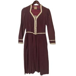 Gunne Sax by Jessica 1970’s Cottagecore Midi Burgundy w/Cream Lace Dress